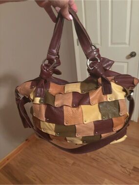 Makowsky Leather Studded Patchwork Slouchy Hobo EUC Y2K